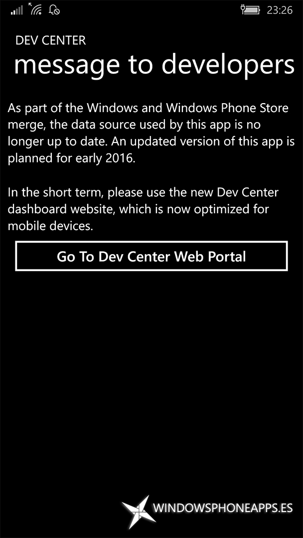 Mensaje de renovación app Dev Center ( centro de desarrollo )