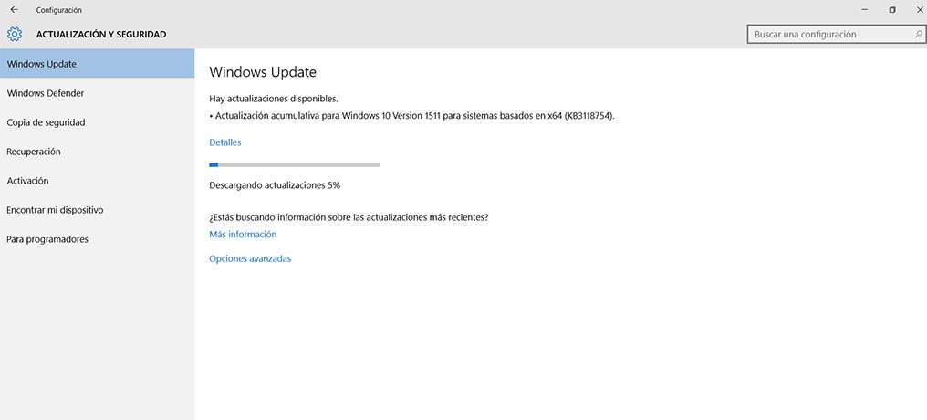 Nueva actualización acumulativa para Windows 10 PC versión 1511 (KB3118754)