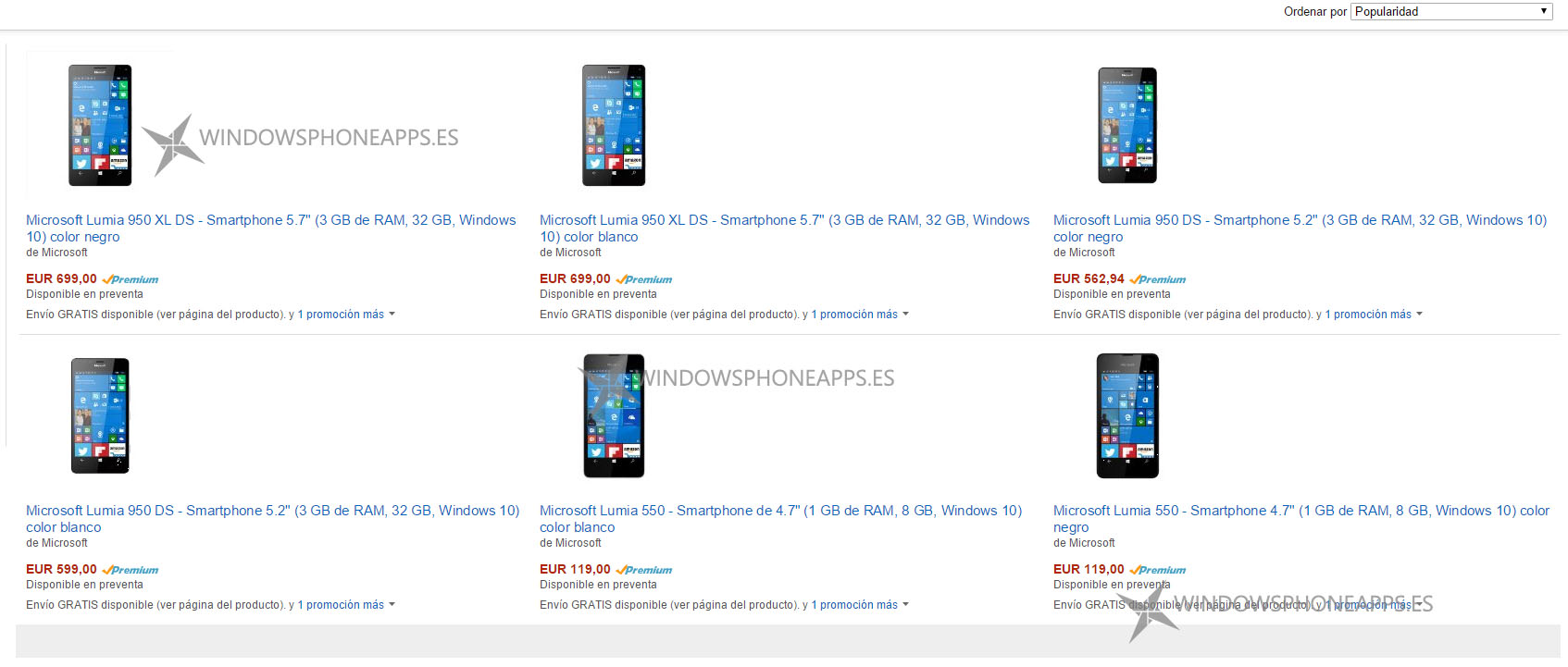 Lumia 550, 950 y 950 XL amazon españa