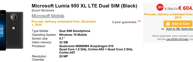 Super Oferta en FNAC Portugal - Lumia 950 XL por 604.71€ con Microsoft Display Dock