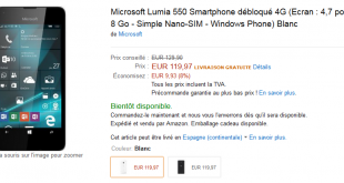 El Lumia 550 se encuentra en reserva en Amazon Francia, ahora por 119€