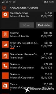 pantalla de vista rápida en Almacenamiento de Windows 10 Mobile