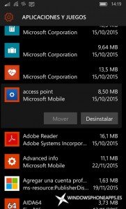 punto de acceso en Almacenamiento de Windows 10 Mobile