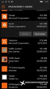 táctil en Almacenamiento de Windows 10 Mobile