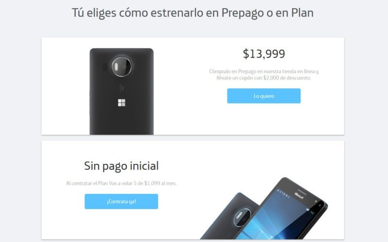 Microsoft Lumia 950 XL, prepago o plan con Movistar México