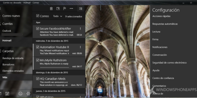 Correo y Calendario en Windows 10 PC ya permite seleccionar todos los correos