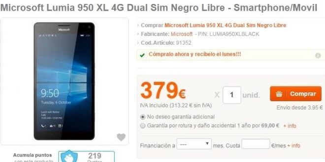 ¿Un Lumia 950 XL por 379€ en España?, si es posible.