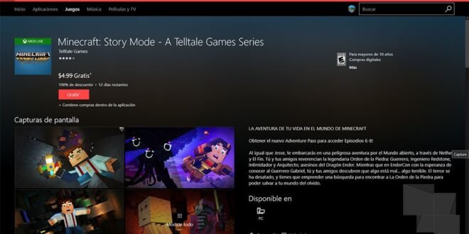 Minecraft: Story Mode gratis en la tienda Windows 10 USA