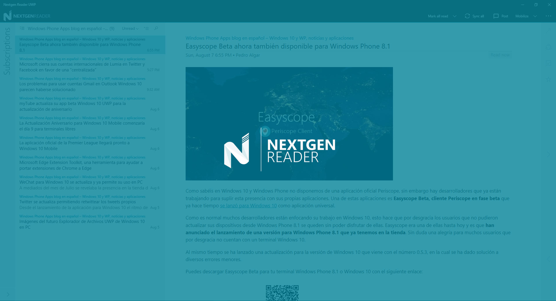 Nextgen Reader se actualiza como UWP con muchas novedades