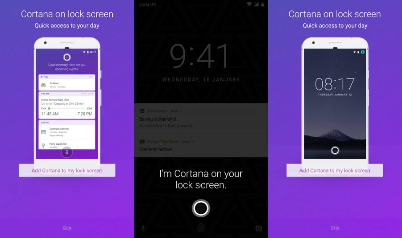 Cortana podrá interactuar con la pantalla de bloqueo en Android