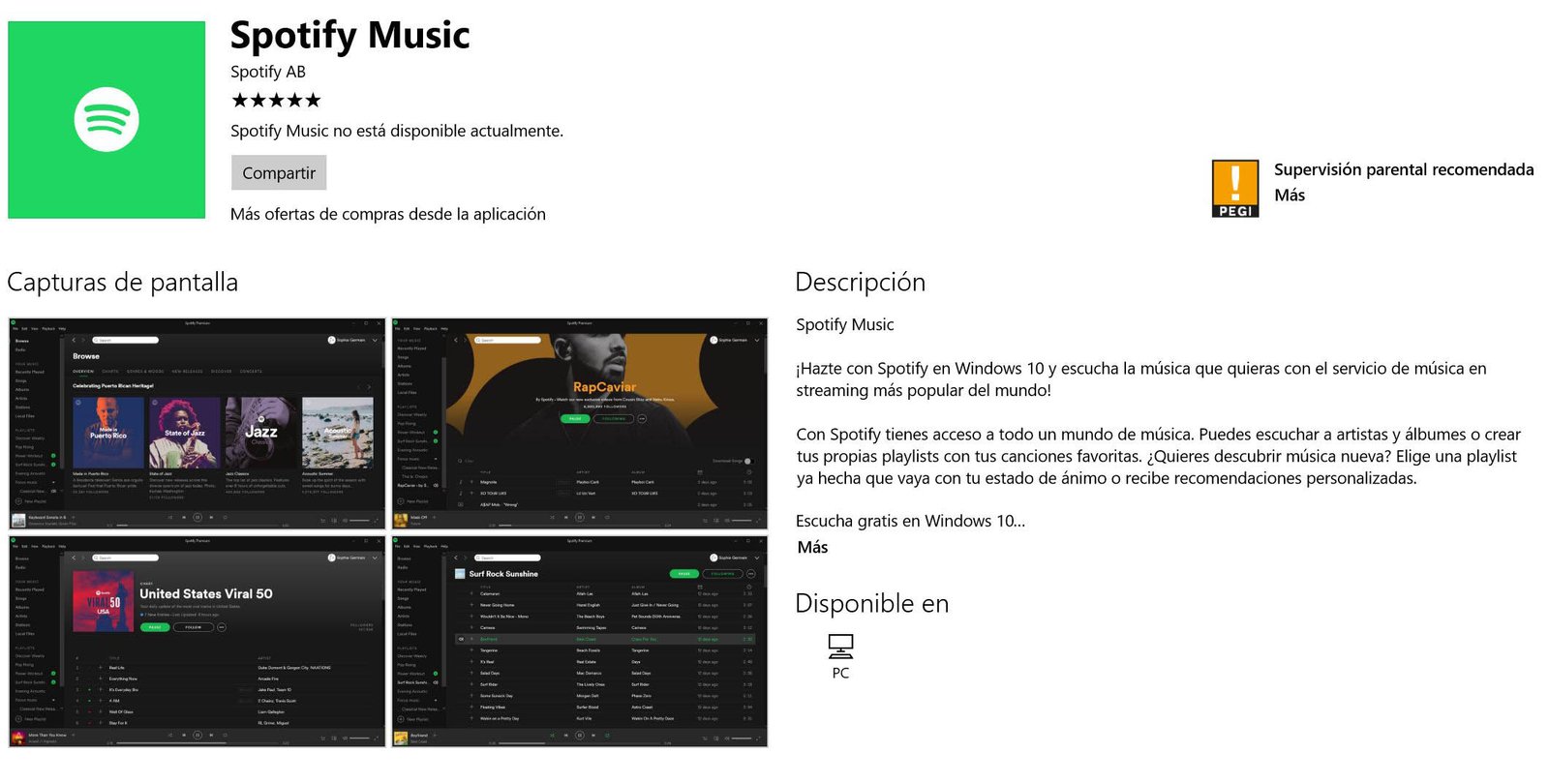 La nueva Spotify se deja ver en la tienda de Windows 10 