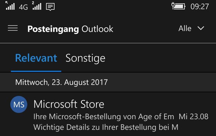 La Bandeja Prioritaria de Outlook llega a Windows 10 mobile