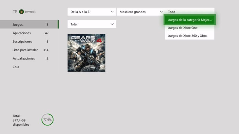 Gears of War 4 ya se muestra en la categoría de mejorados para Xbox One X