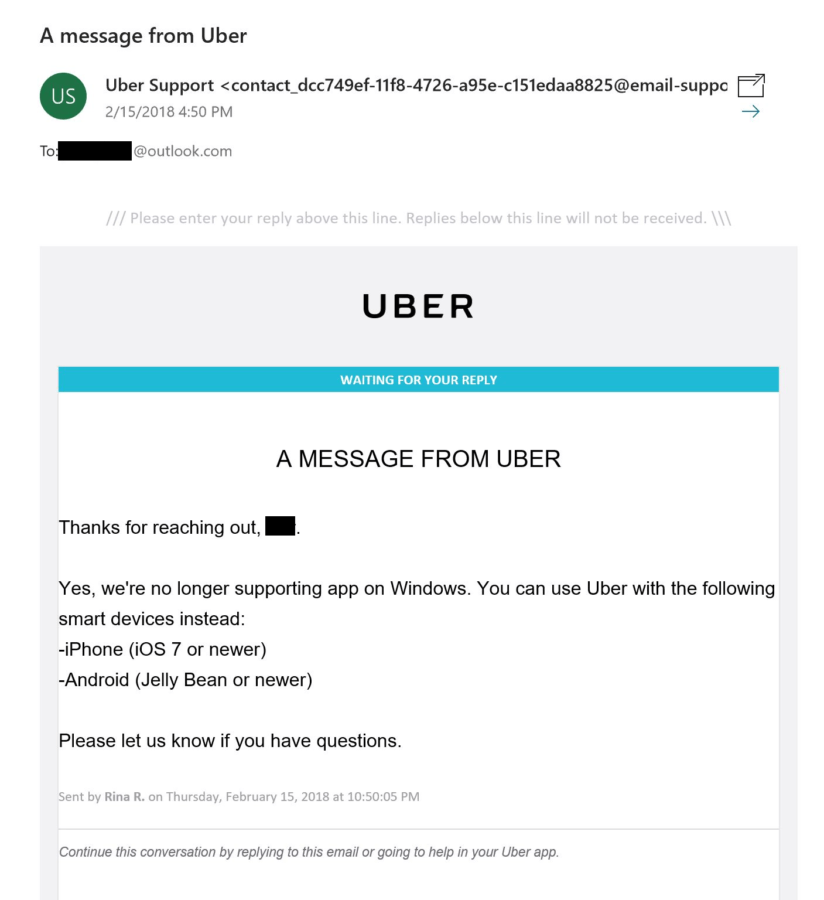 Uber cese soporte windows 