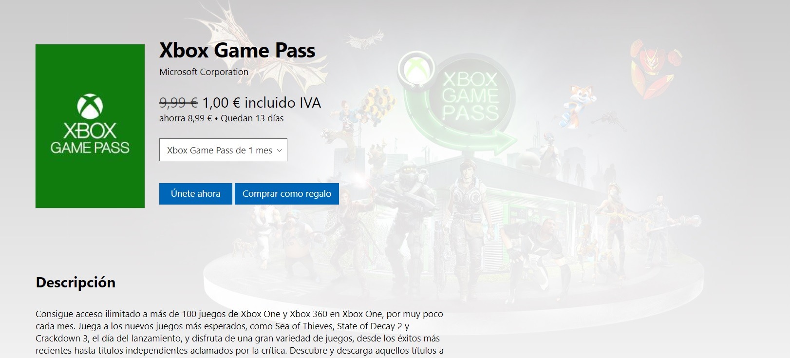 Consigue un mes de Xbox Game Pass por solo un euro