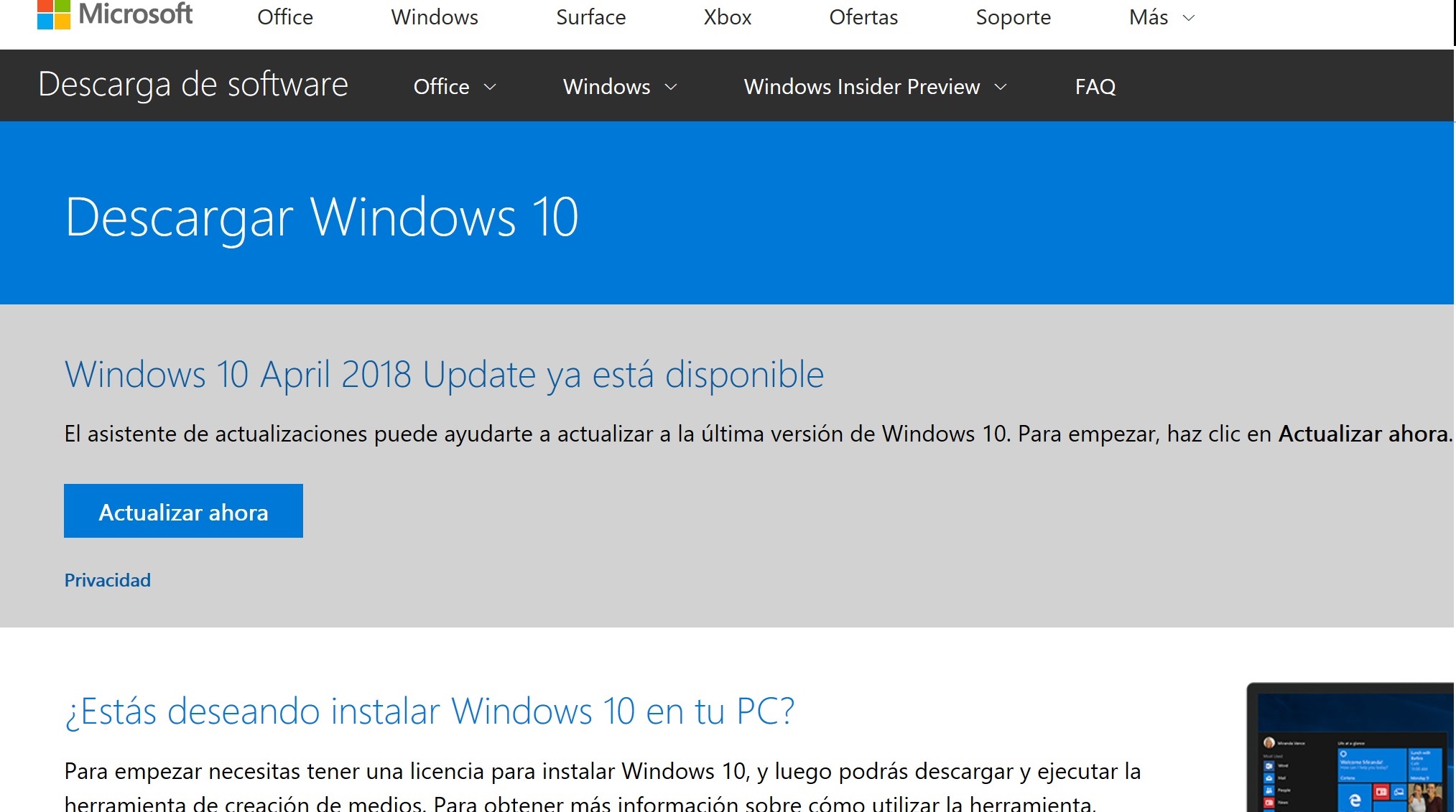 Ya está disponible Windows 10 April 2018 Update para instalar