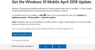 Windows 10 Mobile April 2018 Update