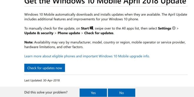 Windows 10 Mobile April 2018 Update