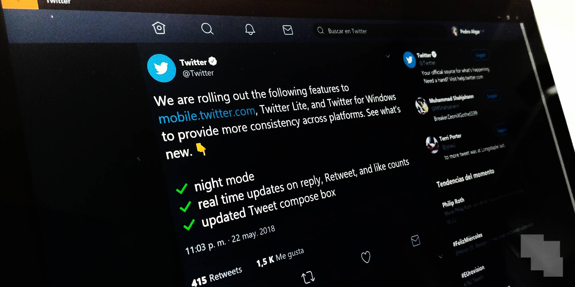 Twitter añade el modo nocturno entre sus novedades para Windows