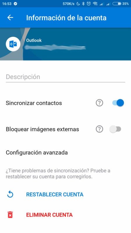 Opción de bloquear imágenes externas en Outlook para Android