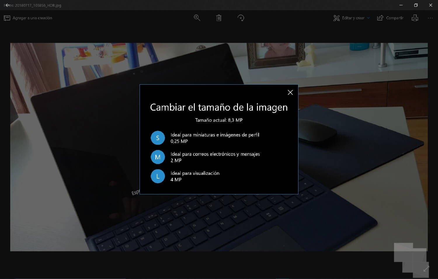Fotos de Windows 10 ya permite cambiar el tamaño de la imagen