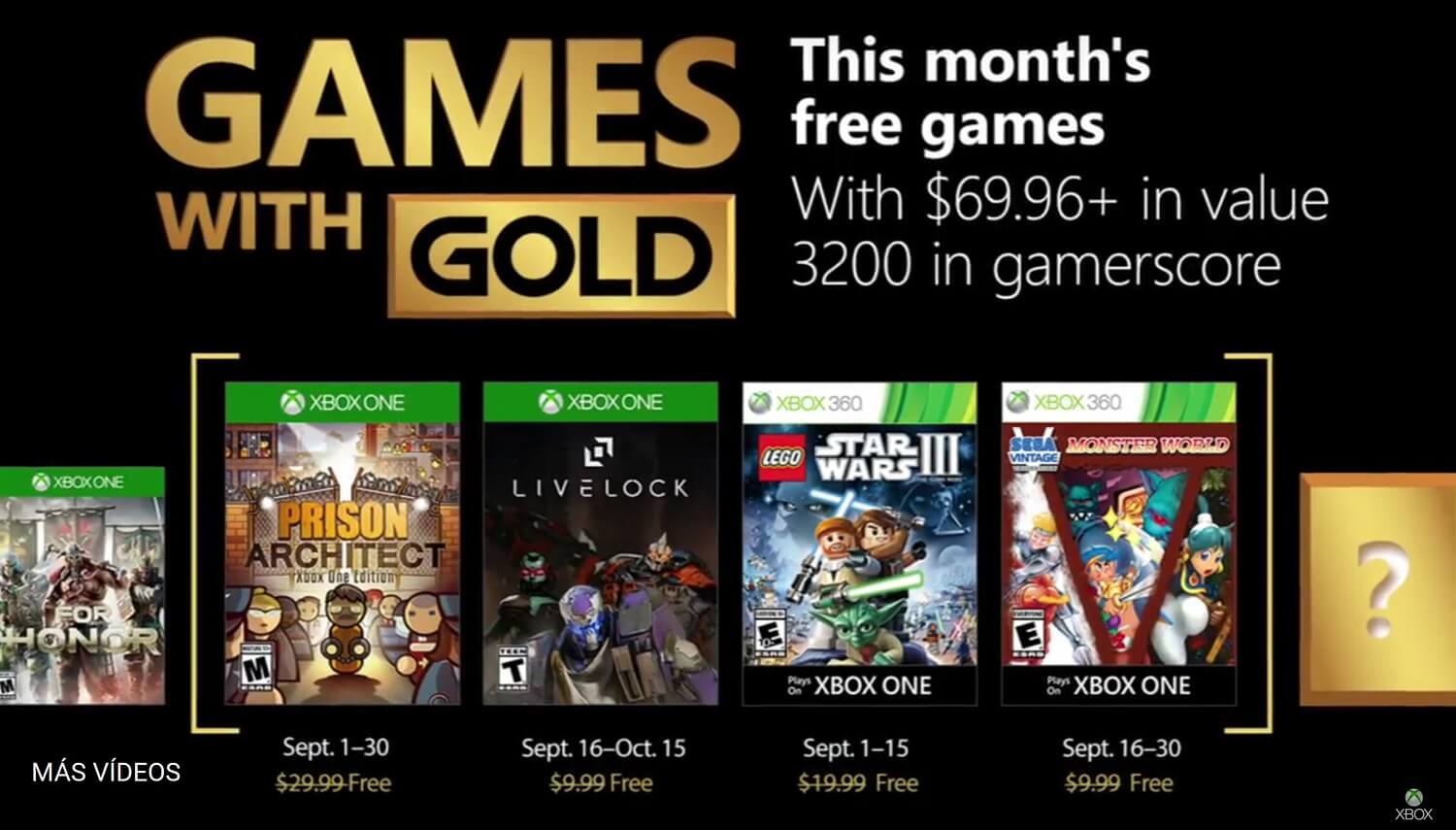 Estos son los Games with Gold de Xbox para Septiembre