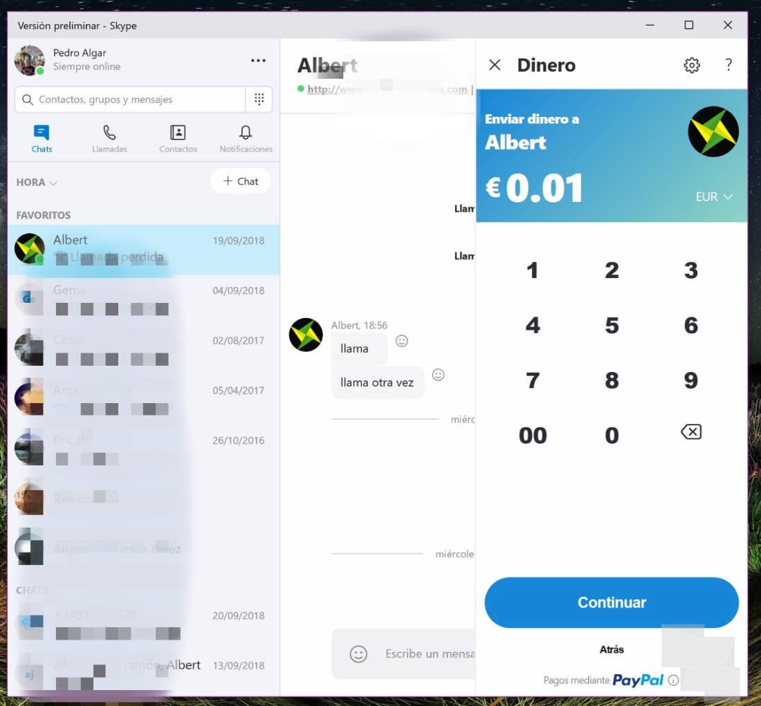 Skype para Windows ya permite enviar dinero con Paypal