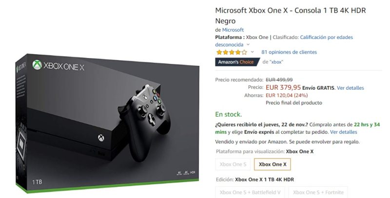 Consigue una Xbox One X por 379€ en el Black Friday