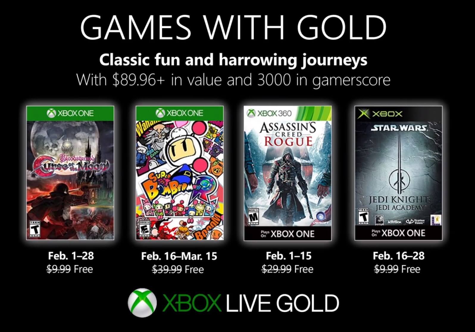 Estos son los Games with Gold para Febrero