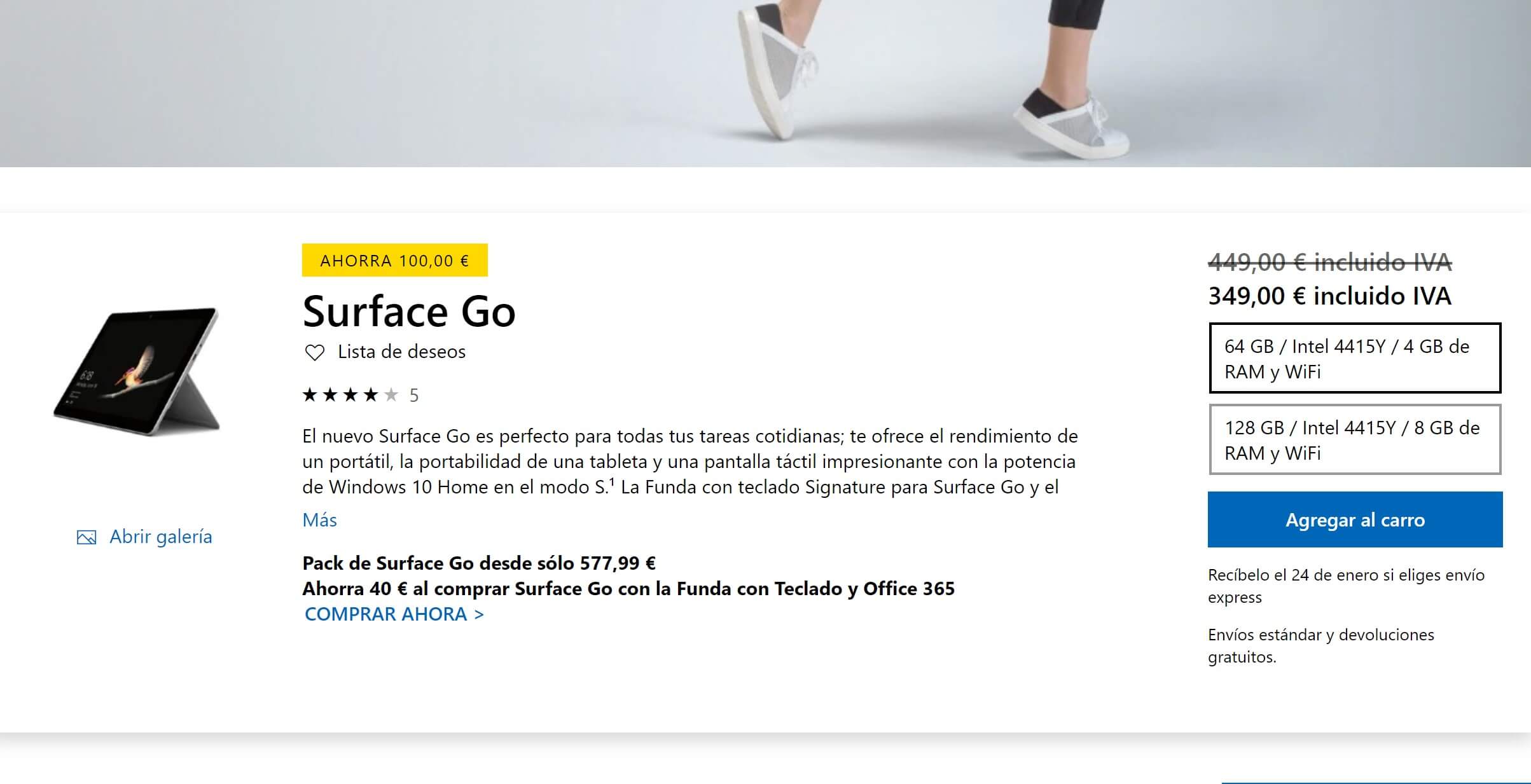 Surface Go con un descuento de 100€ en la Microsoft Store