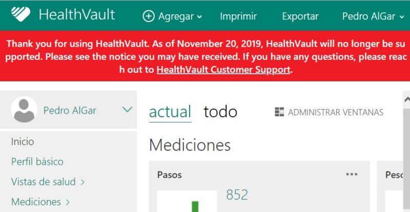 HealthVault anuncia su cierre el 20 de noviembre de 2019