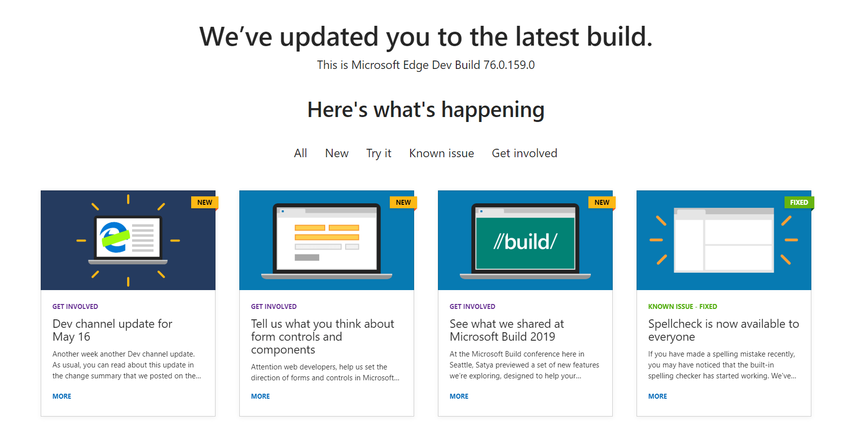 Edge se actualiza en su versión Dev a la Build 76.0.159.0