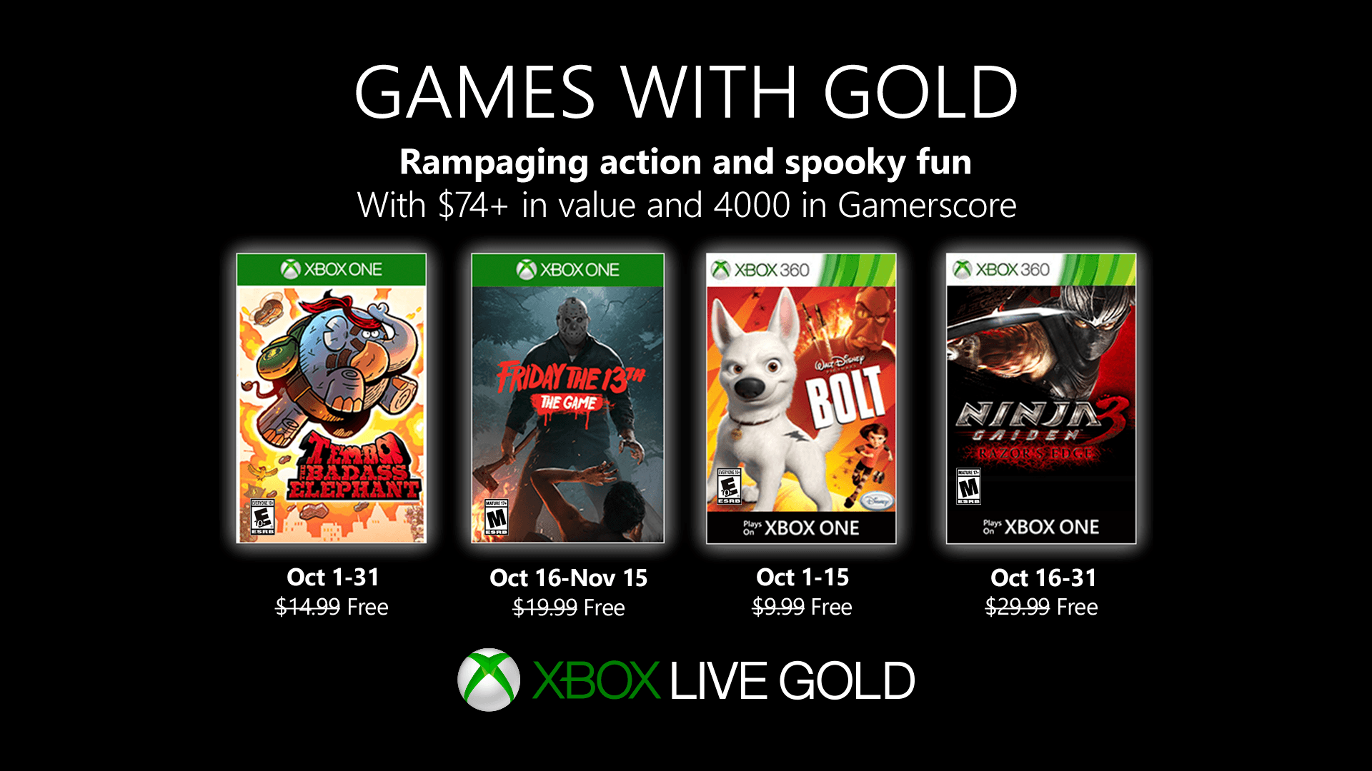 Estos son los Games with Gold de octubre en Xbox