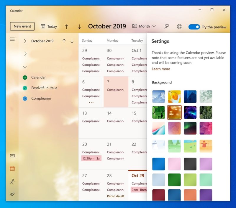 Estas son las novedades que puedes ver en la nueva Preview de Calendario para Windows 10
