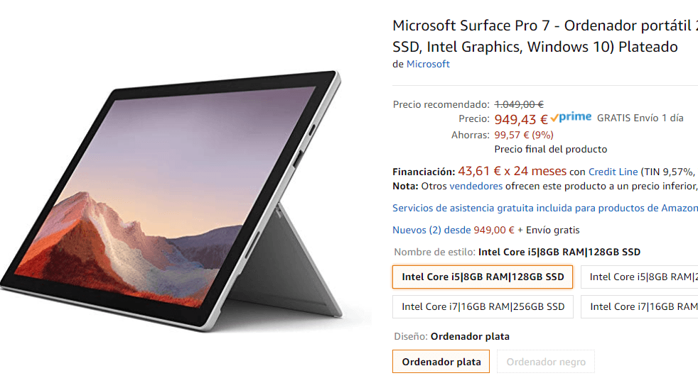 Casi 100€ de descuento para el Surface Pro 7 en Amazon