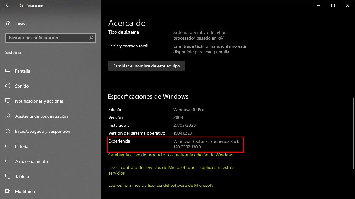 Windows Feature Experience Pack en Windows 10
