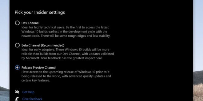 Canales de Windows Insider en Windows 10