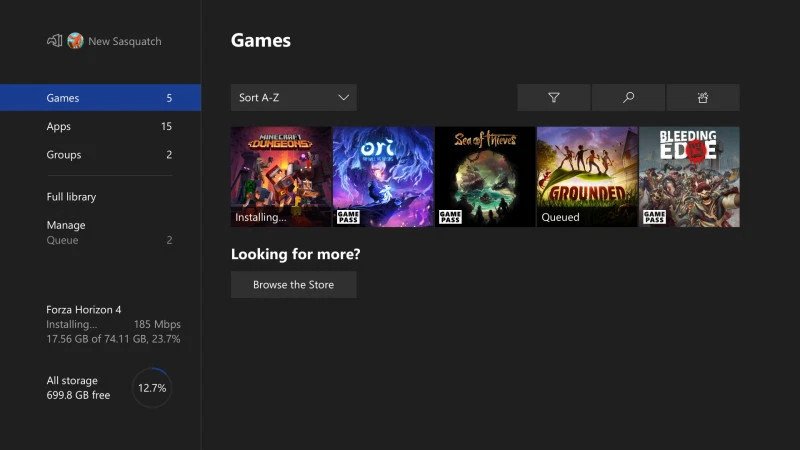 Colección de juegos digitales en Xbox