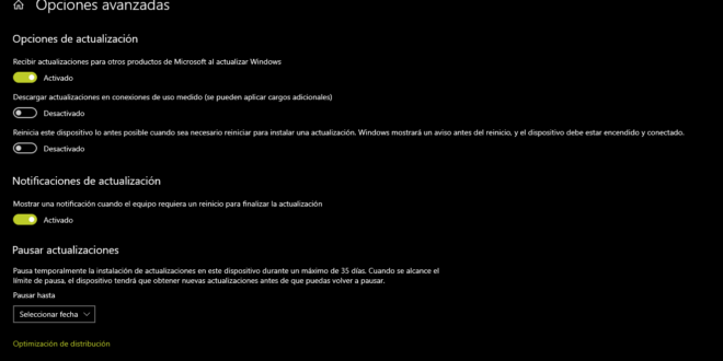 Posponer actualizaciones ya no está disponible en Windows 10 versión 2004