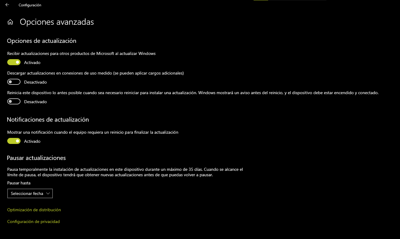 Posponer actualizaciones ya no está disponible en Windows 10 versión 2004