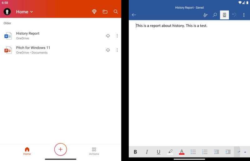 Microsoft Office y Word en Surface Duo