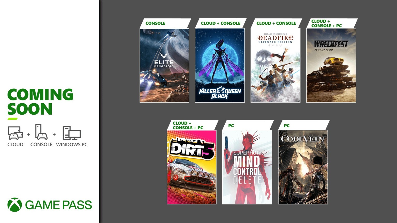 Xbox Game Pass anuncia la llegada de Dirt5, Elite Dangerous y otros títulos
