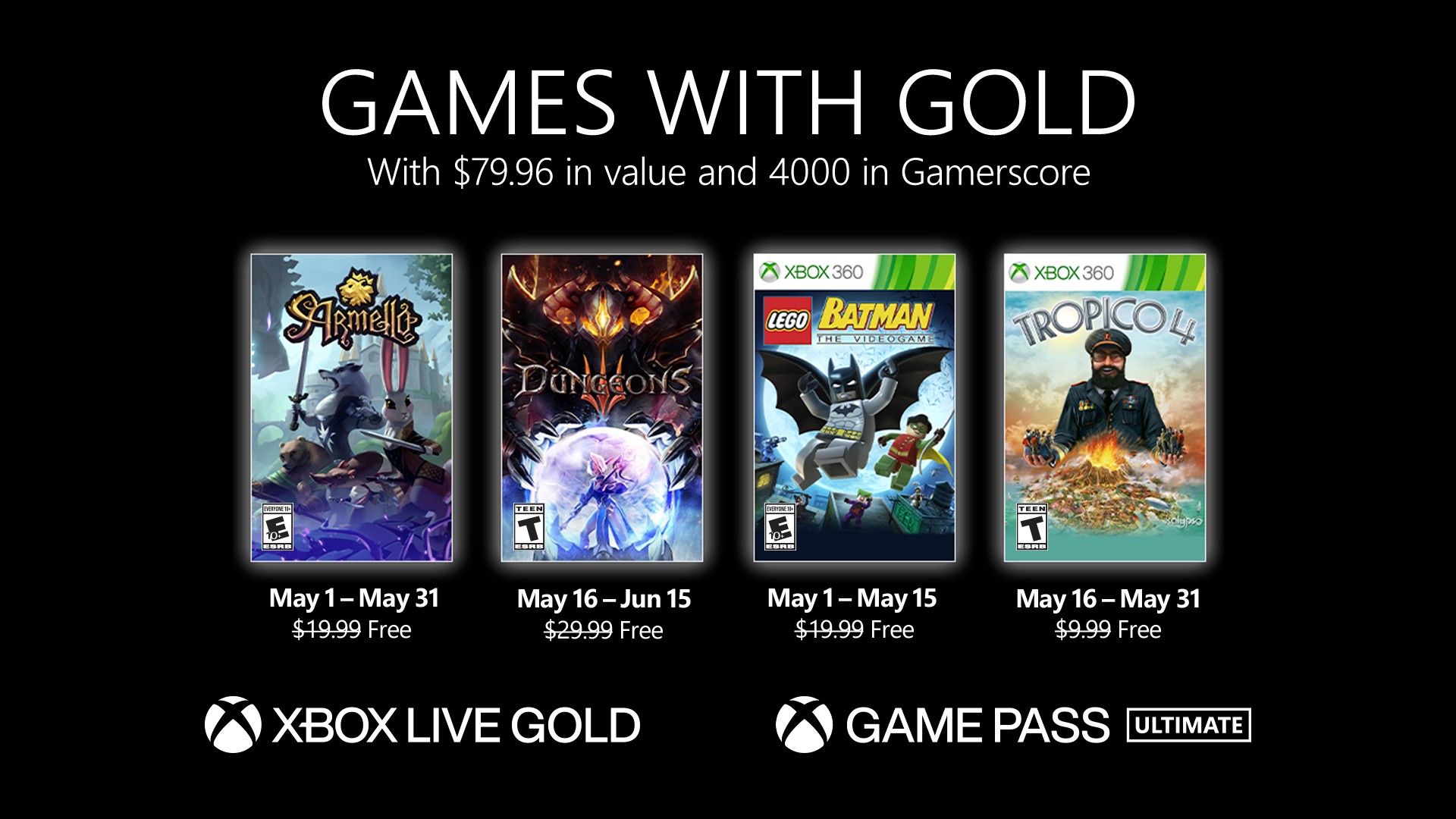 Nuevos Games with Gold para el mes de Mayo en Xbox