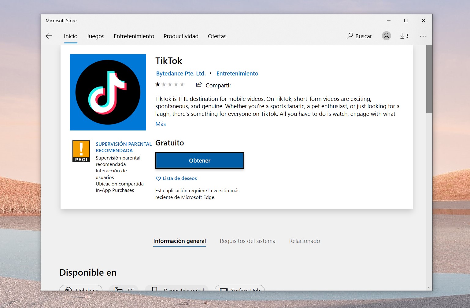 TikTok aparece en la Microsoft Store como Web App