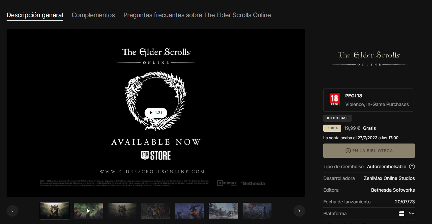 Consigue Elder Scrolls Online gratis y para siempre en la Epic Games Store